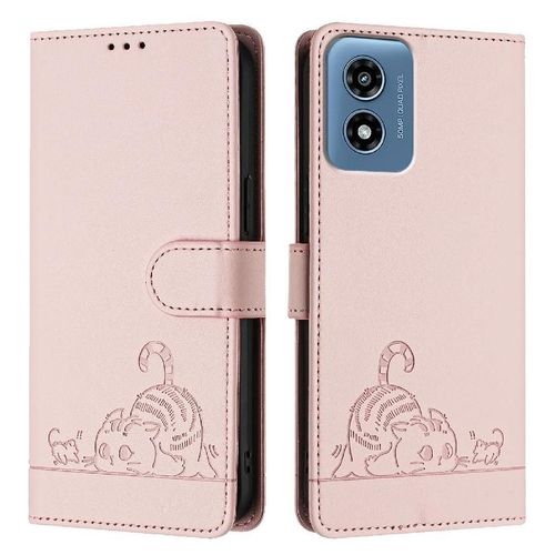 Étui Pour Motorola Moto G Joue 5g 2024 Rfid Chat Portefeuille À Rabot Porte-Fente Pour Carte, - Couleur Rose