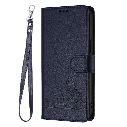 Étui Pour Motorola Moto G Joue 5g 2024 Rfid Chat Portefeuille À Rabot Porte-Fente Pour Carte, - Bleu