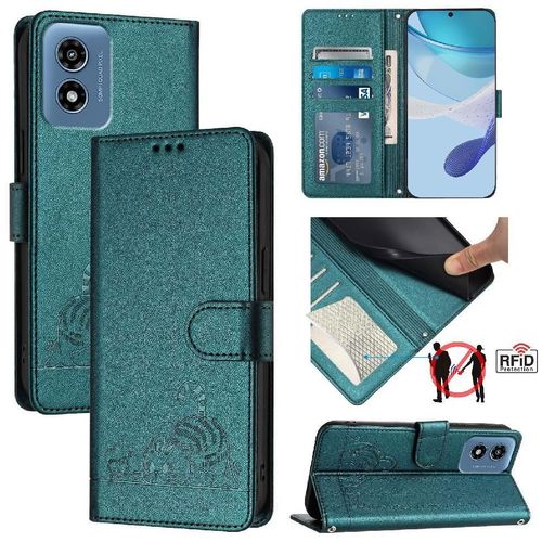 Étui Pour Motorola Moto G Joue 5g 2024 Rfid Chat Portefeuille À Rabot Porte-Fente Pour Carte, - Vert Foncé