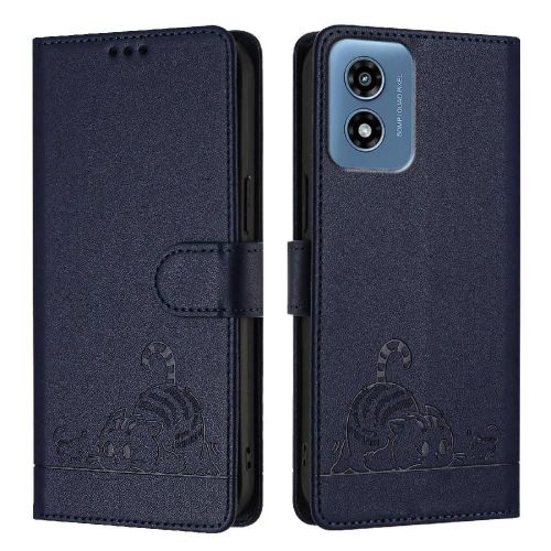 Étui Pour Motorola Moto G Joue 4g 2024 Rfid Chat Porte-Fente Pour Carte, Portefeuille À Rabot - Bleu