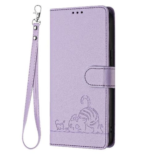 Étui Pour Motorola Moto G Joue 4g 2024 Rfid Chat Porte-Fente Pour Carte, Portefeuille À Rabot - Violet
