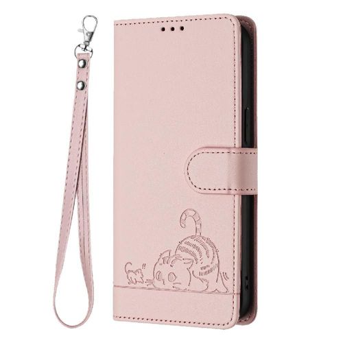 Étui Pour Motorola Moto G Joue 4g 2024 Rfid Chat Porte-Fente Pour Carte, Portefeuille À Rabot - Couleur Rose