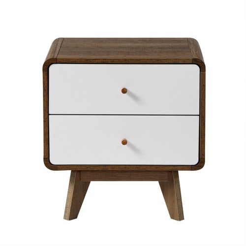 Chevet 2 Tiroirs Décor Bois Et Blanc - L51 Cm
