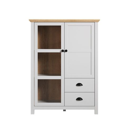 Vaisselier Vitré 2 Portes Dont 1 En Verre Trempé Et 2 Tiroirs L97 Cm
