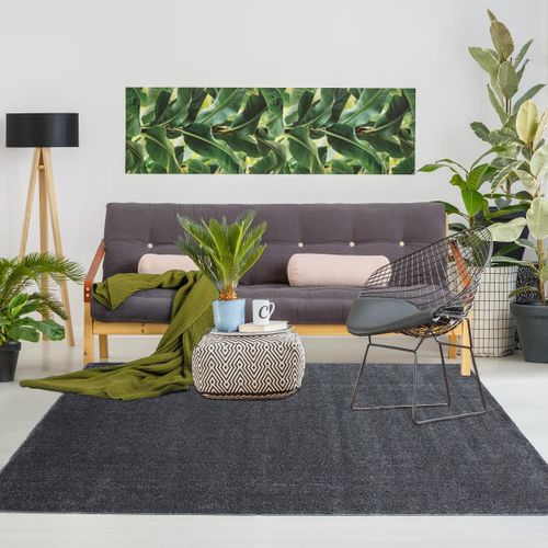 Tapis Chambre 140x200 Tissé Gris Rectangle Motif Uni Soula