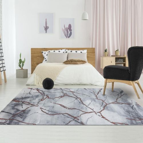 Tapis Entrée 80x150 Tissé Gris Et Marron Rectangle Motif Abstrait Sidlie