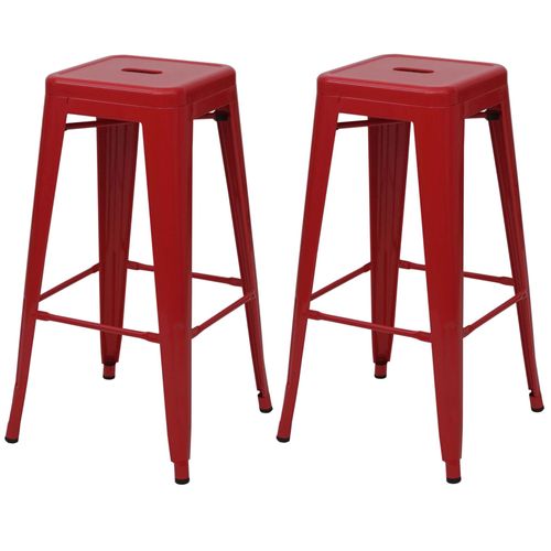 2x Tabouret De Bar Hwc-A73, Chaise De Comptoir, Métal, Design Industriel, Empilable   Rouge