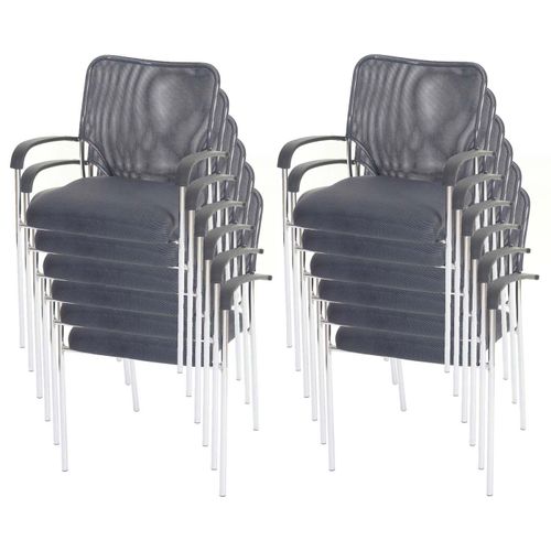 Lot De 12 Chaises De Conférence / Visiteur Tulsa, Empilable, Tissu   Siège Gris, Dossier Gris