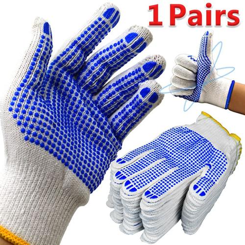 Gants de travail antidérapants pour hommes, pour la réparation de voitures, en coton bleu PVC blanc, à pois sur un côté, pour la sécurité du jardin