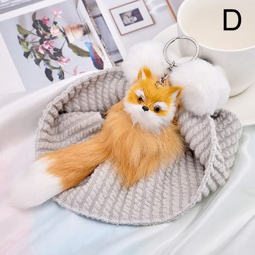 Porte-clés en fausse fourrure de renard en peluche, mignon, porte-clé de voiture, pour sac à dos pour femmes et filles, pompons, pendentif moelleux, accessoires