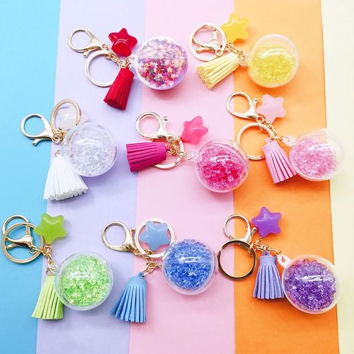 Porte-clés avec pompon étoile Transparent, boule de sable, acrylique, pendentif pour sac à main de voiture