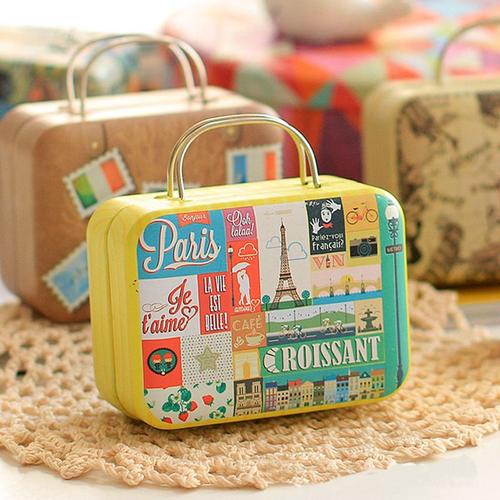 Mini valise européenne avec poignée, boîte de rangement en métal, pour bonbons, cadeaux de mariage, conteneur de voyage Portable imprimé chocolat