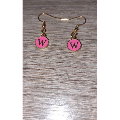 Boucle D Oreilles Lettre W Fond Rose