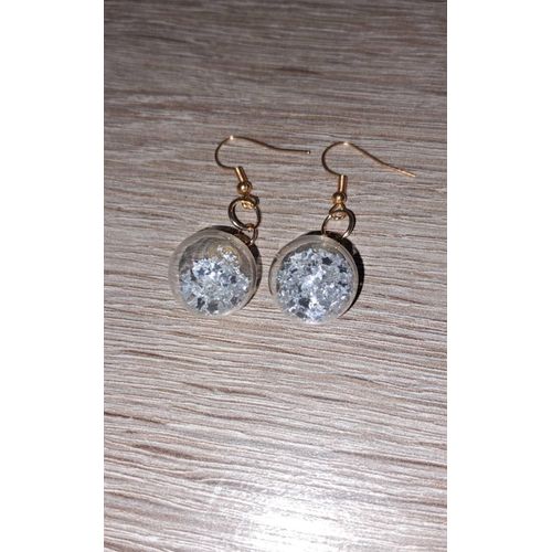 Boucle D Oreilles Boule En Verre Paillettes Grise