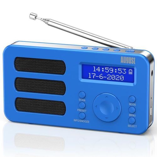 Radio FM DAB DAB+ Portable Numerique Bleu Batterie Rechargeable ? August MB225 ? Petit Poste Radio RNT Digital Portatif, Jack 3.5mm