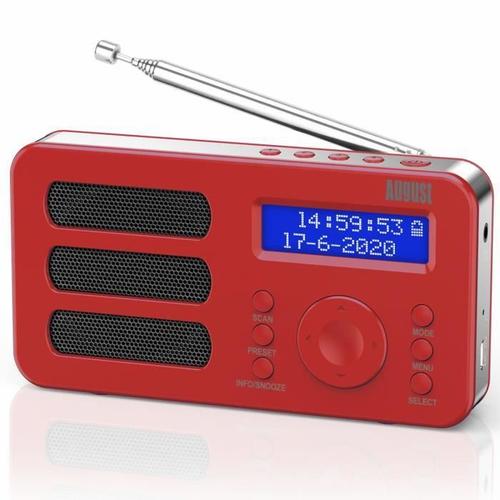 Radio FM DAB Plus Portable Rechargeable Batterie - August MB225 - Petit Poste Radio Rouge Numérique, Affichage Digital, Portative