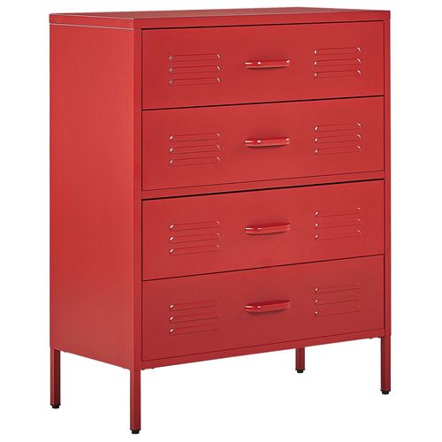 Armoire 4 Tiroirs En Acier Rouge Enago