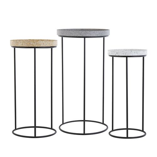Lot De 3 Tables Basses Effet Granite Gris/Blanc/Jaune Texon