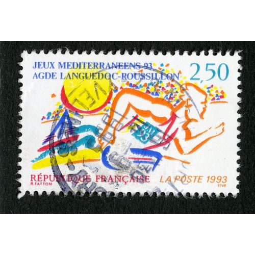 Timbre Oblitéré Jeux Méditerranéens 93 Agde Languedoc-Roussillon,République Française,La Poste 1993,Fatton,2,50