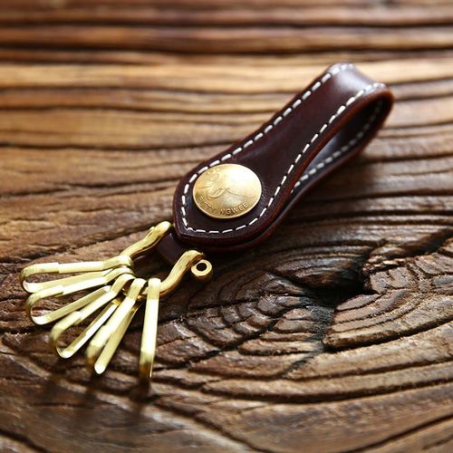 Porte-clés vintage en cuir de vachette véritable pour hommes,ceinture faite à la main,porte-clés du gardien,cuir véritable