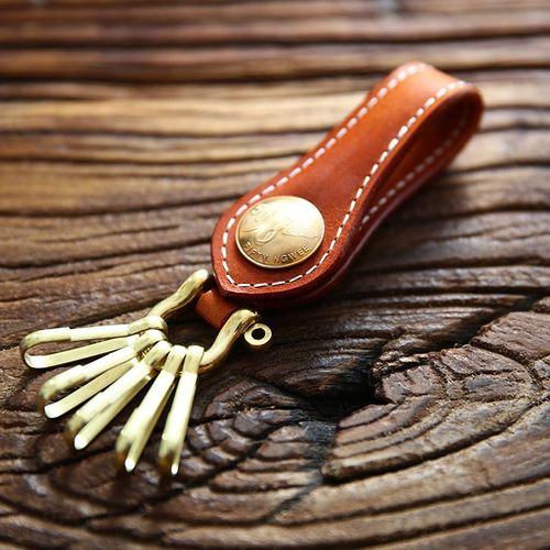 Porte-clés vintage en cuir de vachette véritable pour hommes,ceinture faite à la main,porte-clés du gardien,cuir véritable
