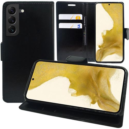 Etui Portefeuille Pour Samsung Galaxy S22 5g 6.1" Support Video Cuir Pu - Noir
