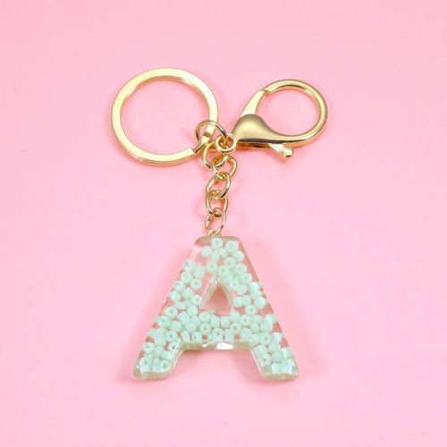 Porte-clés en perles vertes pour clés pour femmes, bijoux A-Z lettres initiales en acrylique, pendentif mignon pour sac à main, accessoires mignons