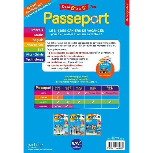 Passeport Toutes Les Matières De La 6e À La 5e - Cahier De Vacances 2019