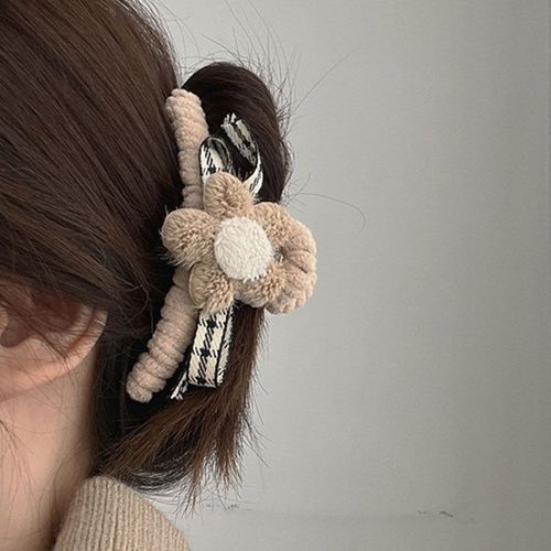 Pince À Cheveux En Peluche Coréenne, Fausse Fourrure, Pinces En Crabe, Automne Hiver, N¿Ud À Fleur, Épingle À Cheveux, Barrette Mode Femmes, Accessoires Pour Cheveux 