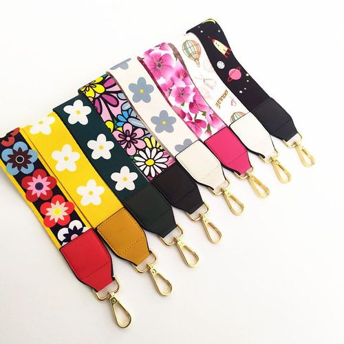 Sangle de sac à main en Polyester pour femmes, 24cm, court, imprimé de fleurs colorées, accessoires rétro