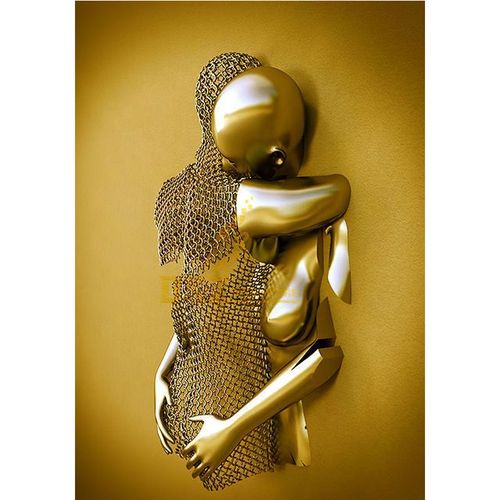 Peinture sur toile HD,série de sculptures romantiques de luxe en métal doré,images murales imprimées,décoration de la maison