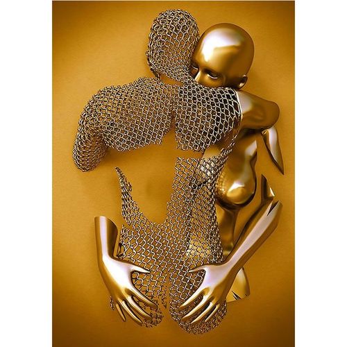 Peinture sur toile HD,série de sculptures romantiques de luxe en métal doré,images murales imprimées,décoration de la maison