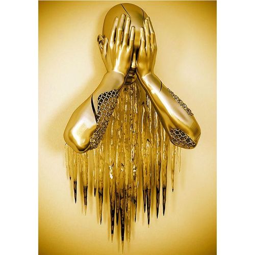 Peinture sur toile HD,série de sculptures romantiques de luxe en métal doré,images murales imprimées,décoration de la maison