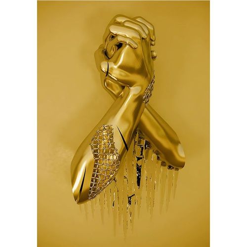 Peinture sur toile HD,série de sculptures romantiques de luxe en métal doré,images murales imprimées,décoration de la maison
