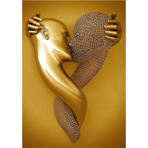 Peinture sur toile HD,série de sculptures romantiques de luxe en métal doré,images murales imprimées,décoration de la maison
