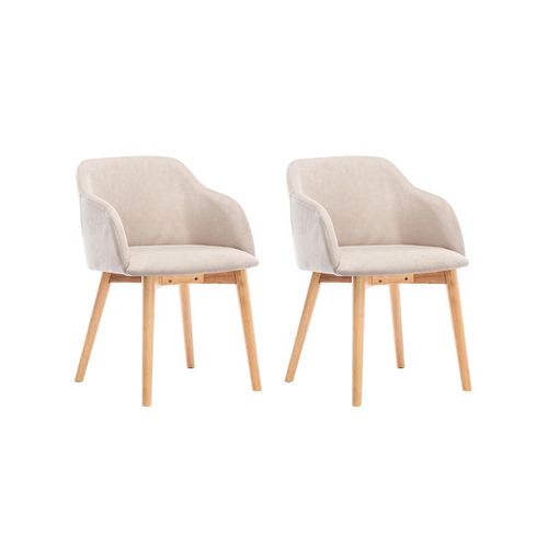 Lot De 2 Chaises Avec Accoudoirs - Tissu Et Hévéa - Beige - Jelisa