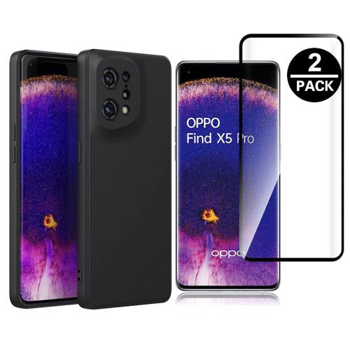 Coque De Protection Noir Et 2 Verres Trempés 3d Pour Oppo Find X5 Pro [Toproduits®]