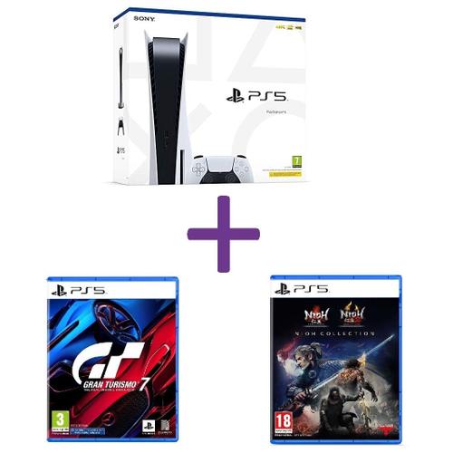 Pack Ps5 Sensation : Console Sony Playstation 5 Edition Standard + Gran Turismo 7 Ps5 + Nioh Collection Ps5