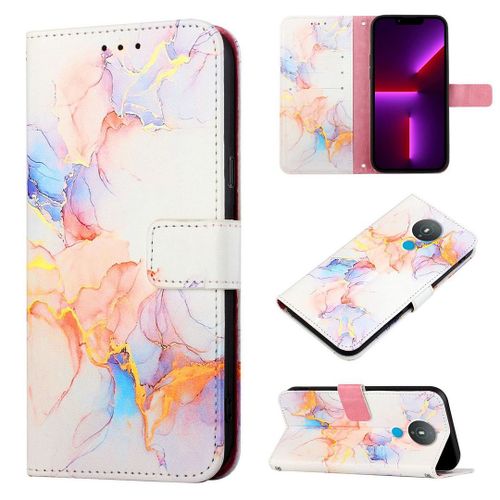 Saturcase Coque Pour Nokia 1.4, Beau Marbre Pu Cuir Magnétique Flip Portefeuille Support Porte-Carte Protecteur Housse Étui Avec Dragonne Pour Nokia 1.4 (Ys-1)
