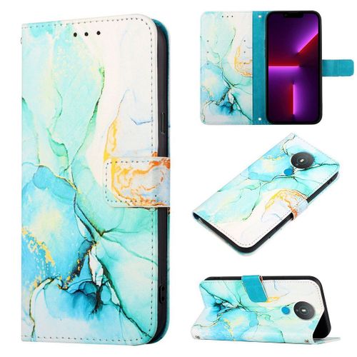 Saturcase Coque Pour Nokia 1.4, Beau Marbre Pu Cuir Magnétique Flip Portefeuille Support Porte-Carte Protecteur Housse Étui Avec Dragonne Pour Nokia 1.4 (Ys-3)