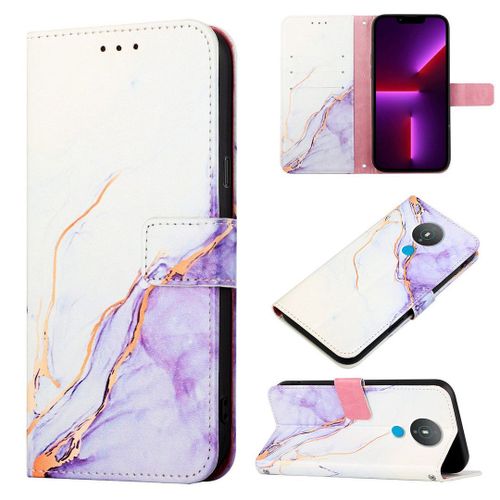 Saturcase Coque Pour Nokia 1.4, Beau Marbre Pu Cuir Magnétique Flip Portefeuille Support Porte-Carte Protecteur Housse Étui Avec Dragonne Pour Nokia 1.4 (Ys-6)
