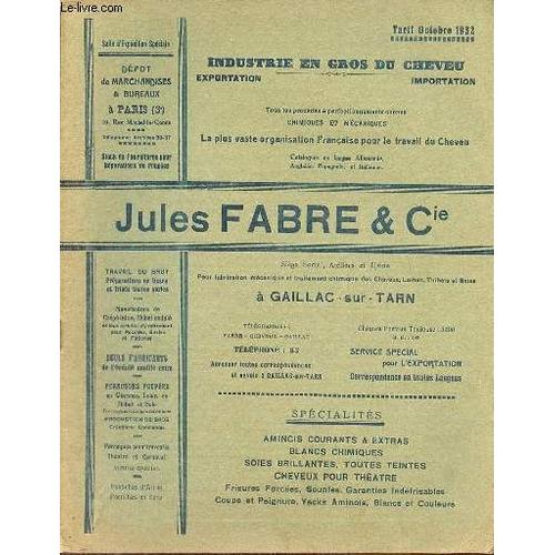 Catalogue Jules Fabre & Cie - Gaillac-Sur-Tarn - Tarif Octobre 1932 - Industrie En Gros Du Cheveu.