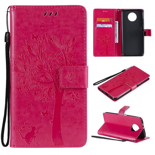 Saturcase Coque Pour Xiaomi Redmi Note 9t, Arbre À Chat Pu Cuir Magnétique Flip Portefeuille Support Porte-Carte Protecteur Housse Étui Avec Dragonne Pour Xiaomi Redmi Note 9t (Rose)