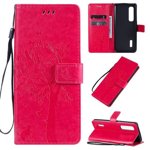 Saturcase Coque Pour Oppo Find X2 Pro, Arbre À Chat Pu Cuir Magnétique Flip Portefeuille Support Porte-Carte Protecteur Housse Étui Avec Dragonne Pour Oppo Find X2 Pro (Rose)