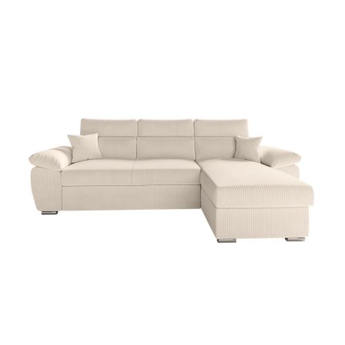 Canapé D'angle Reversible Convertible En Velours Côtelé - Beige