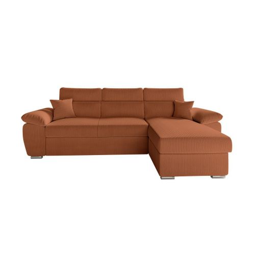 Canapé D'angle Reversible Convertible En Velours Côtelé - Terracotta