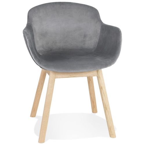 Chaise Avec Accoudoirs 'frida' En Velours Gris Et Pieds En Bois Naturel