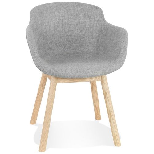 Chaise Avec Accoudoirs 'lambic' En Tissu Gris Clair Et Pieds En Bois Naturel
