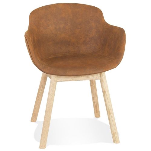 Chaise Avec Accoudoirs 'rupert' En Microfibre Brune Et Pieds En Bois Naturel