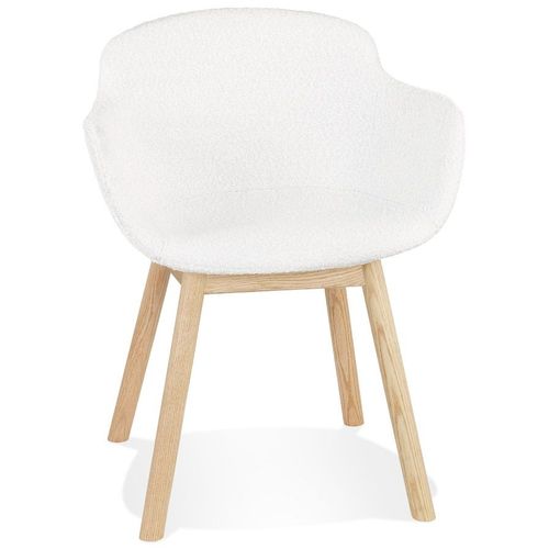 Chaise Avec Accoudoirs 'moutou' En Tissu Mouton Blanc Et Pieds En Bois Naturel